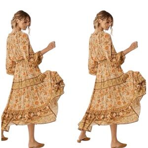 Spell & The Gypsy Boho Maxi Dress XXS Floral Long Sleeve Festival Free People